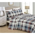 thumbnail image 1 of Chezmoi Collection 4-Piece Lodge Plaid Sheet Set Queen Size, Blue Orange White Herringbone Plaid Stripe Printed Brushed Microfiber Lightweight Breathable Deep Pocket Bed Sheets, 1 of 9
