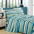 thumbnail image 1 of Chezmoi Collection 4-Piece Lodge Striped Sheet Set King, Multicolor Green Blue White Striped Printed Brushed Microfiber Lightweight Breathable Deep Pocket Bed Sheets, 1 of 8