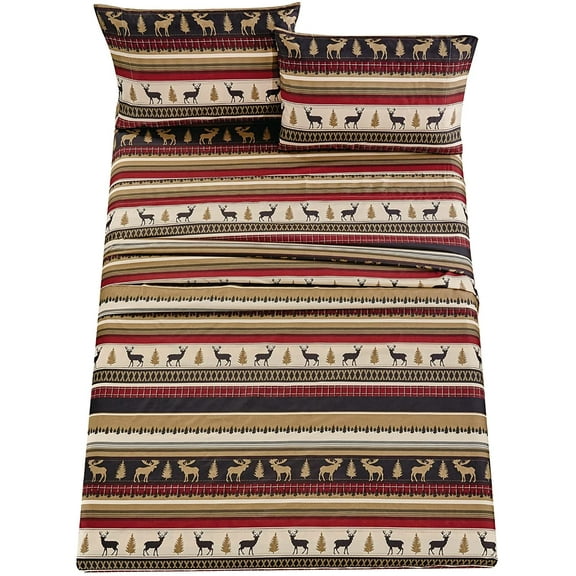 Chezmoi Collection 4-Piece Rustic Lodge Forest Wildlife Moose Deer Microfiber Printed Bed Sheet Set, Full Size