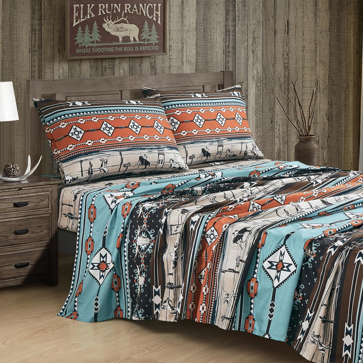 King Size Multi Cowboy Rodeo Print Microfiber Sheet Set