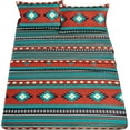 thumbnail image 1 of Chezmoi Collection 4-Piece Southwestern Geometric Multicolor Red Teal Beige Sheet Set, Full, 1 of 5