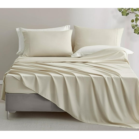 Chezmoi Collection 4-Piece Stone Washed Full Sheet Set, Rayon Derived from Bamboo & Polyester Blended, Breathable & Cooling 15-Inches Deep Pocket Sheets & Pillowcases Set, Sand