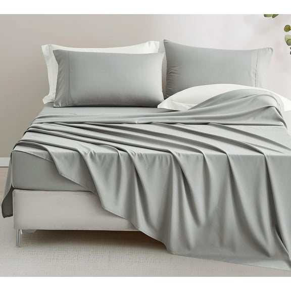 Chezmoi Collection 4-Piece Stone Washed Full Sheet Set, Rayon Derived from Bamboo & Polyester Blended, Breathable & Cooling 15-Inches Deep Pocket Sheets & Pillowcases Set, Light Gray