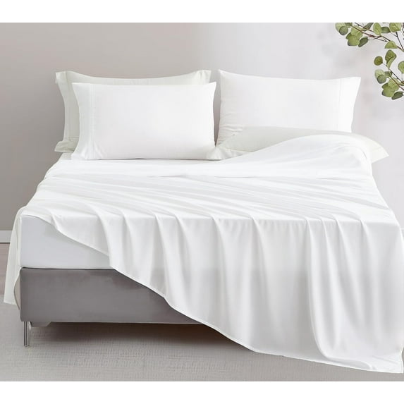 Chezmoi Collection 4-Piece Stone Washed Queen Sheet Set, Rayon Derived from Bamboo & Polyester Blended, Breathable & Cooling 15-Inches Deep Pocket Sheets & Pillowcases Set, White