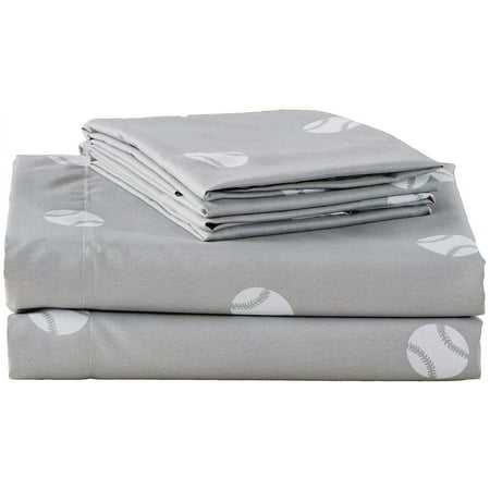 Chezmoi Collection 4-piece Kids/Teens Sports Baseball Microfiber Sheet Set Gray/White, Full Size