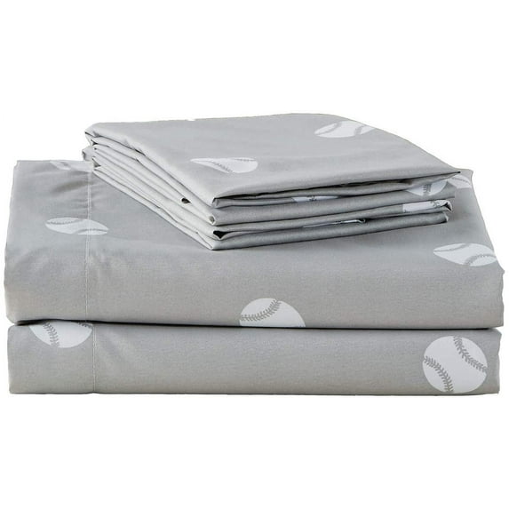 Chezmoi Collection 4-piece Kids/Teens Sports Baseball Microfiber Sheet Set Gray/White, Full Size