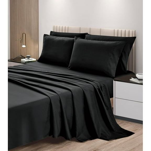 Chezmoi Collection 6-Piece Black Sheet Set California King - Extra Soft Breathable Brushed Microfiber Bed Sheets with 15" Deep Pocket & 4 Pillowcases