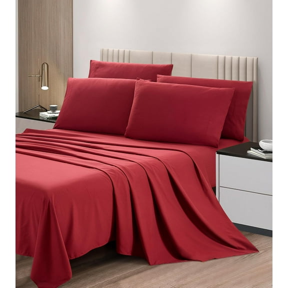 Chezmoi Collection 6-Piece Burgundy Sheet Set Queen - Extra Soft Breathable Brushed Microfiber Bed Sheets with 15" Deep Pocket & 4 Pillowcases