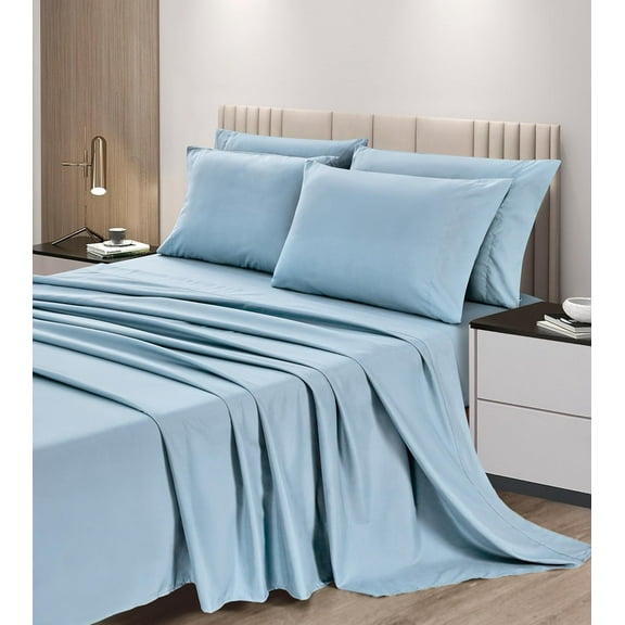 Chezmoi Collection 6-Piece Chambray Blue Sheet Set Full - Extra Soft Breathable Brushed Microfiber Bed Sheets with 15" Deep Pocket & 4 Pillowcases