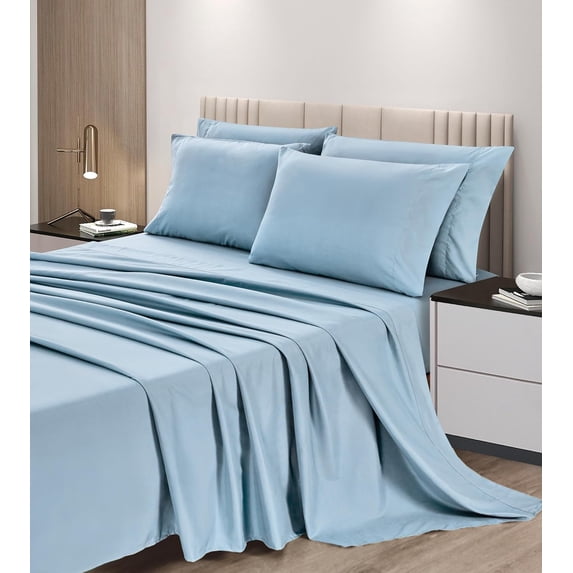 Chezmoi Collection 6-Piece Chambray Blue Sheet Set Queen - Extra Soft Breathable Brushed Microfiber Bed Sheets with 15" Deep Pocket & 4 Pillowcases