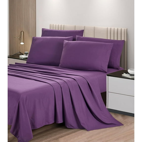 Chezmoi Collection 6-Piece Dark Purple Sheet Set Queen - Extra Soft Breathable Brushed Microfiber Bed Sheets with 15" Deep Pocket & 4 Pillowcases