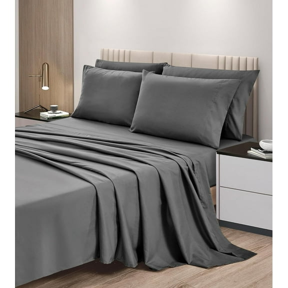Chezmoi Collection 6-Piece Gray Sheet Set Queen - Extra Soft Breathable Brushed Microfiber Bed Sheets with 15" Deep Pocket & 4 Pillowcases