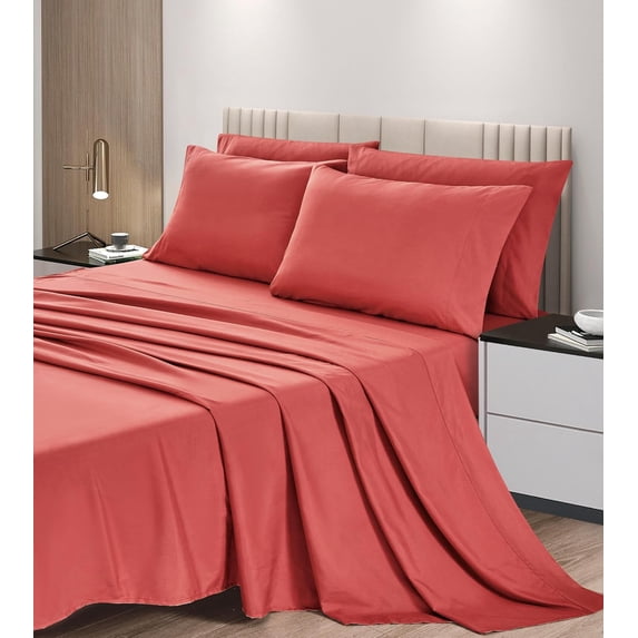 Chezmoi Collection 6-Piece Mineral Red Sheet Set Queen - Extra Soft Breathable Brushed Microfiber Bed Sheets with 15" Deep Pocket & 4 Pillowcases