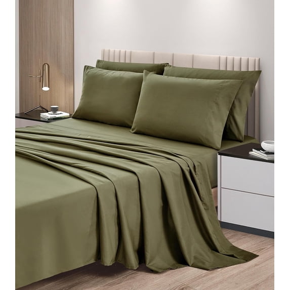 Chezmoi Collection 6-Piece Olive Green Sheet Set King - Extra Soft Breathable Brushed Microfiber Bed Sheets with 15" Deep Pocket & 4 Pillowcases