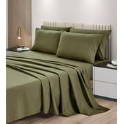 Chezmoi Collection 6-Piece Olive Green Sheet Set Queen - Extra Soft Breathable Brushed Microfiber Bed Sheets with 15" Deep Pocket & 4 Pillowcases