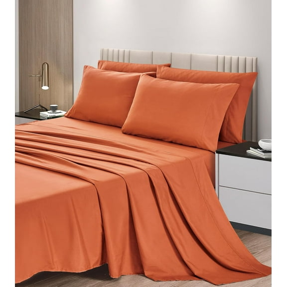 Chezmoi Collection 6-Piece Rust Orange Sheet Set King - Extra Soft Breathable Brushed Microfiber Bed Sheets with 15" Deep Pocket & 4 Pillowcases