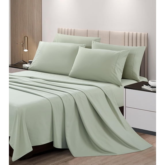 Chezmoi Collection 6-Piece Sage Green Sheet Set California King - Extra Soft Breathable Brushed Microfiber Bed Sheets with 15" Deep Pocket & 4 Pillowcases
