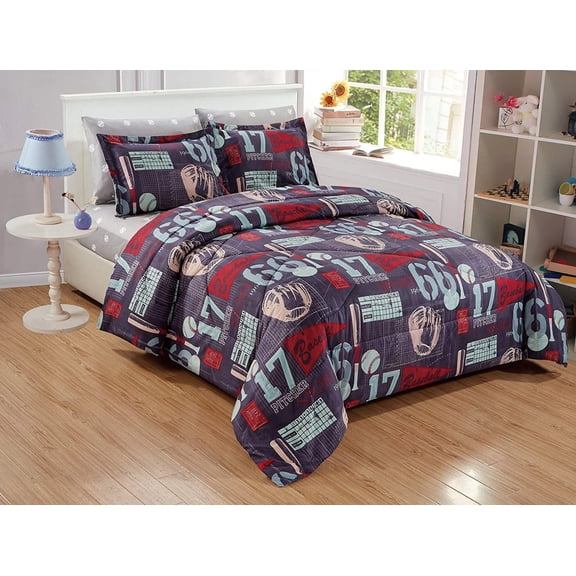 Chezmoi Collection 6-Piece Teens Sports Bedding Baseball Comforter Set with Fitted Sheet, Microfiber Bed in a Bag
