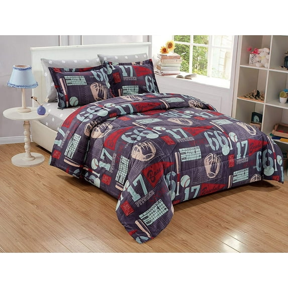 Chezmoi Collection 6-Piece Teens Sports Bedding Baseball Comforter Set with Fitted Sheet, Microfiber Bed in a Bag