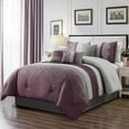 thumbnail image 1 of Chezmoi Collection 7-Piece Geometric Medallion Embroidery Bedding Comforter Set, King, Purple/Gray, 1 of 8