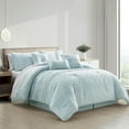 thumbnail image 1 of Chezmoi Collection 7-Piece Graceful Pale Blue Floral Chenille Pom Pom Embroidery Comforter Set, Full, 1 of 9