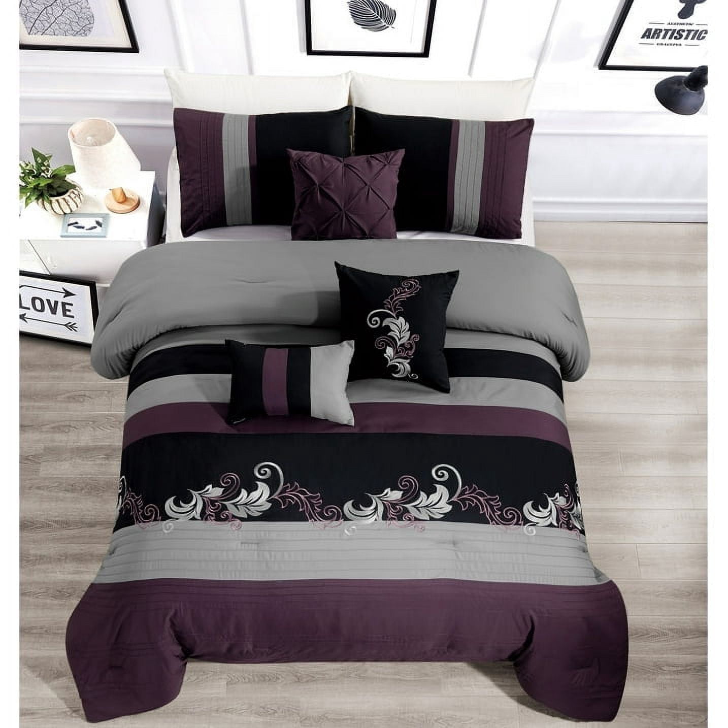 Chezmoi Collection, Comforter Set, 7-Piece, California King Purple ...