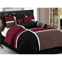 Chezmoi Collection 7-Piece Medallion Patchwork Comforter Set, Queen, Burgundy/Brown/Black