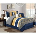 thumbnail image 1 of Chezmoi Collection 7-Piece Navy/Gray/Yellow/White Modern Stripe Zigzag Embroidery Comforter Set, King, 1 of 7