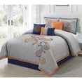 thumbnail image 1 of Chezmoi Collection 7-Piece Navy Orange Paisley Floral Embroidery Comforter Bedding Set (King), 1 of 4