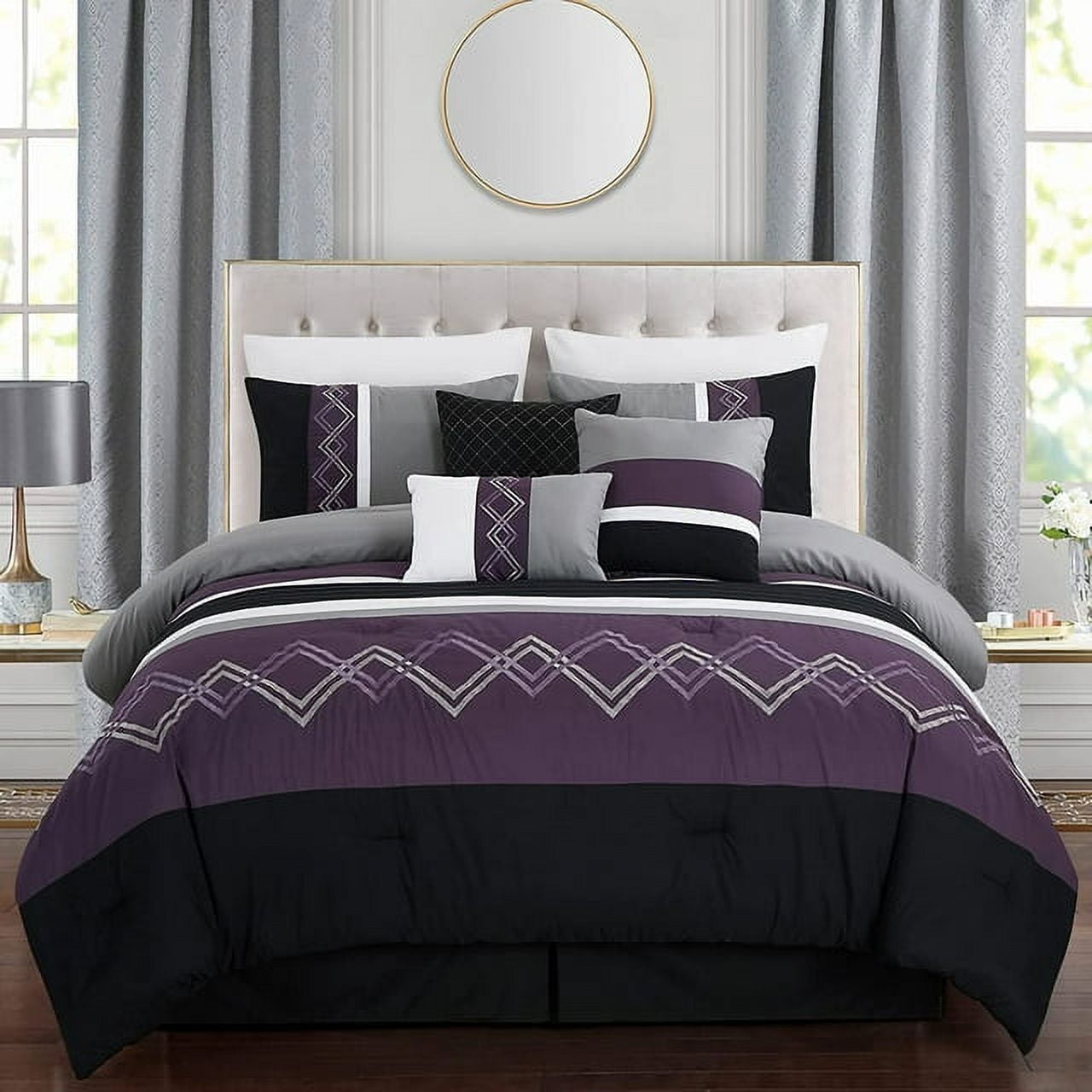 California King Purple and Black Microfiber 7-Piece Comforter Set