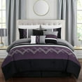 thumbnail image 1 of Chezmoi Collection 7-Piece Purple/Black/Gray/White Modern Stripe Zigzag Embroidery Comforter Set, King, 1 of 7