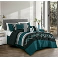 thumbnail image 1 of Chezmoi Collection 7-Piece Teal/Black/Gray Modern Stripe Zigzag Embroidery Comforter Set, Queen, 1 of 9