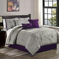 thumbnail image 1 of Chezmoi Collection 7-piece Luxury Purple Cherry Blossoms Floral Embroidery Bedding Comforter Set, Queen, 1 of 8