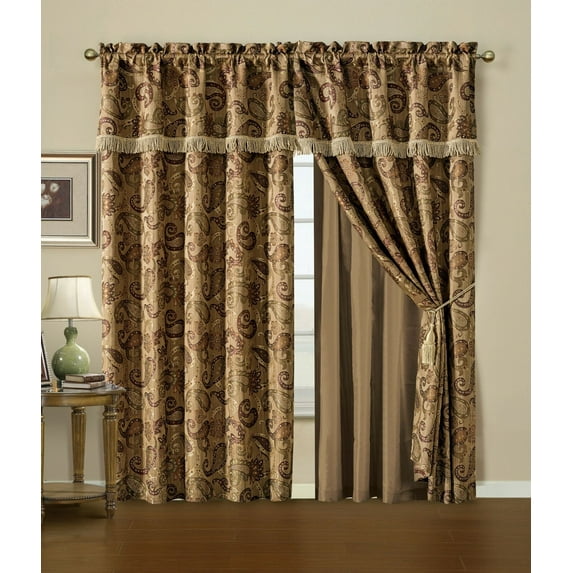 Chezmoi Collection Adelle 4-Piece Paisley Jacquard Embroidered Window Curtain Set