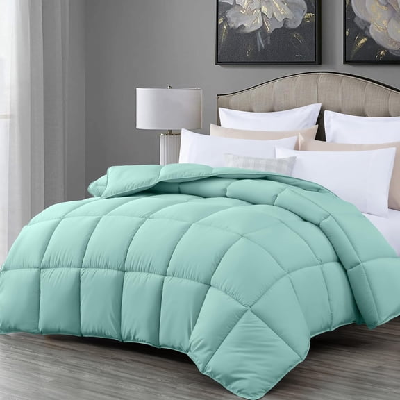 Chezmoi Collection All Season King Size Down Alternative Comforter - Plush Microfiber Fill - Box Stitch Quilted - Duvet Insert with Corner Tabs (King, Aqua)