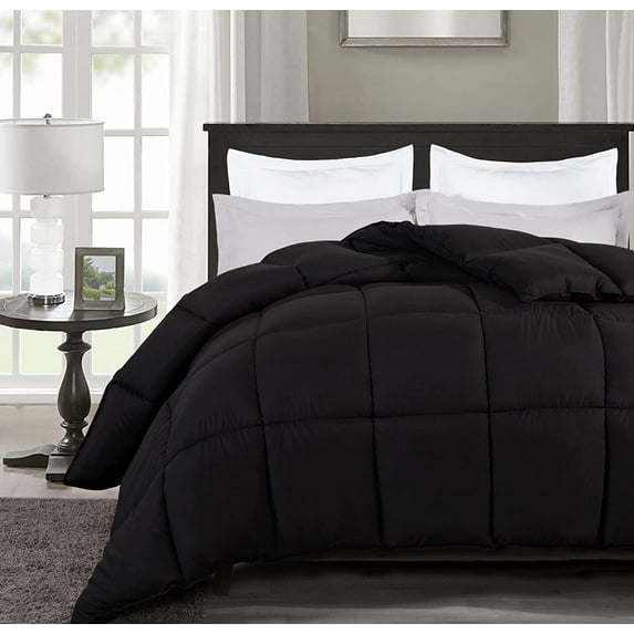 Chezmoi Collection All Season Queen Size Down Alternative Comforter - Plush Microfiber Fill - Box Stitch Quilted - Duvet Insert with Corner Tabs (Full/Queen, Black)