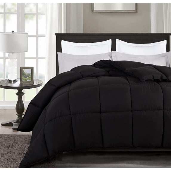 Chezmoi Collection All Season Twin Size Down Alternative Comforter - Plush Microfiber Fill - Box Stitch Quilted - Duvet Insert with Corner Tabs (Twin/Single, Black)