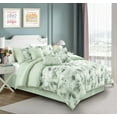 thumbnail image 1 of Chezmoi Collection Allery 7-Piece Floral Botanical Comforter Set California King, Floral Embroidery Multicolor Soft Pastel Green White Floral Leaves Printed Microfiber Lightweight Bedding Set, 1 of 9