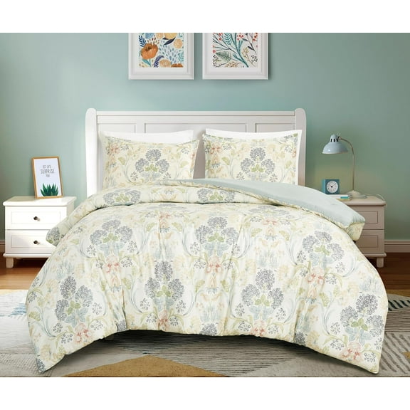 Chezmoi Collection Alyssa 3-Piece Boho Floral Comforter Set, Queen, Floral Medallion Multicolor Blue Green Red Yellow White Printed Microfiber Lightweight Bedding Set