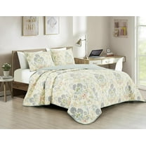 Chezmoi Collection Alyssa 3-Piece Floral Medallion Garden Quilt Set Queen, Multicolor Blue Green Red Yellow White Printed Microfiber Lightweight Bedspread Set for All season