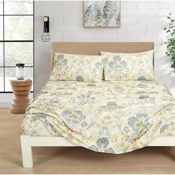 Chezmoi Collection Alyssa 4-Piece Floral Medallion Garden Bed Sheet Set, Multicolor Blue Green Red Yellow White Printed Microfiber 14-Inches Deep Pocket Sheets & Pillowcases Set, Queen