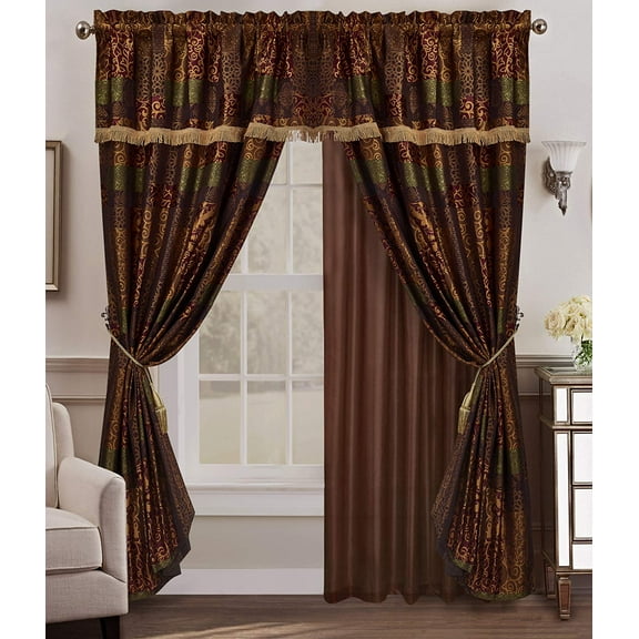 Chezmoi Collection Amelia 4-Piece Floral Jacquard Patchwork Window Curtain Set