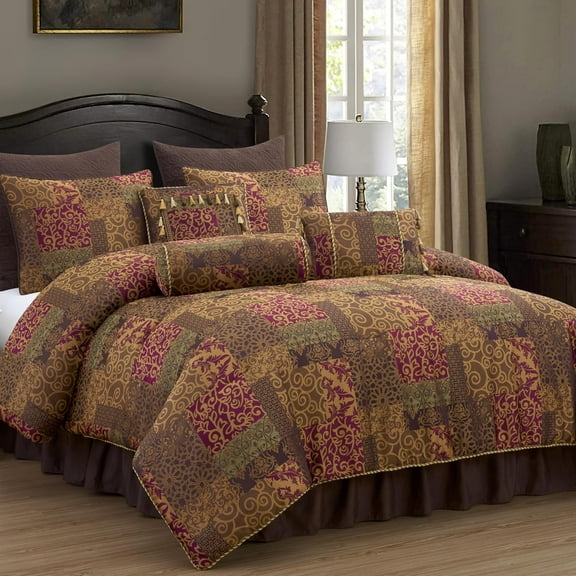 Chezmoi Collection Amelia 9-Piece Floral Jacquard Patchwork Comforter Set, California King, Multicolor