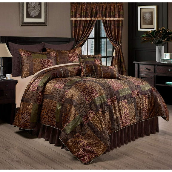 Chezmoi Collection Amelia 9-Piece Floral Jacquard Patchwork Comforter Set