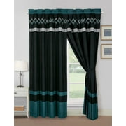 Chezmoi Collection Arden 4-Piece Modern Teal/Black/Gray Zigzag Stripe Embroidery Window Curtain Panel Set with Sheer Backing Valance Tassels, 120 inch x 84 inch