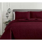Chezmoi Collection Austin 3-Piece Oversized Bedspread Coverlet Set, Burgundy, King