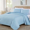 thumbnail image 1 of Chezmoi Collection Austin King Oversized Bedspread Set, 3-Piece Lightweight Microfiber Quilted Coverlet for All Seasons, Chambray Blue, 1 of 9