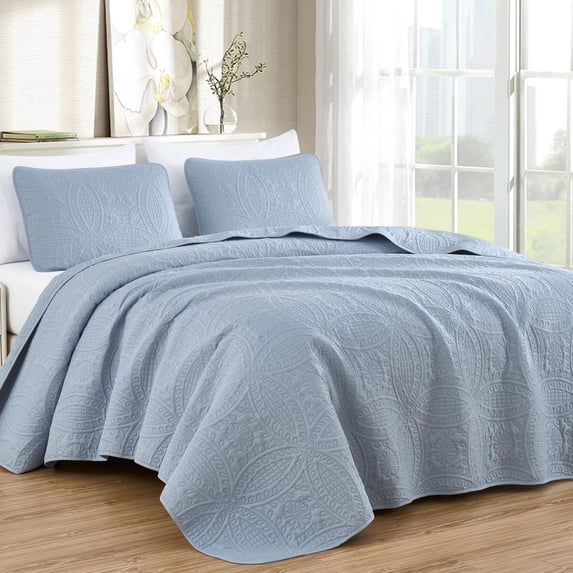 Chezmoi Collection Austin King Oversized Bedspread Set, 3-Piece Lightweight Microfiber Quilted Coverlet for All Seasons, Cool Gray