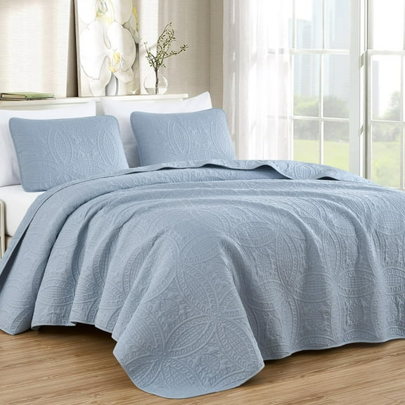 Chezmoi Collection Austin 3-Piece Oversized Bedspread Coverlet Set, Lightweight Reversible Bedding Cover for All Season, Cool Gray, Queen