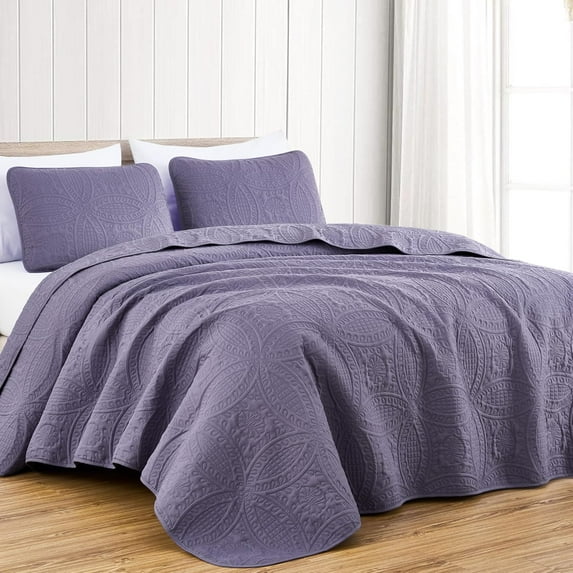 Chezmoi Collection Austin King Oversized Bedspread Set, 3-Piece Lightweight Microfiber Quilted Coverlet for All Seasons, Dusty Purple